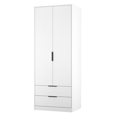 Nashville Ready Assembled Contemporary Matt White 2 Drawer Tall Double Wardrobe (H)1960mm (W)740mm (D)520mm from B&Q
