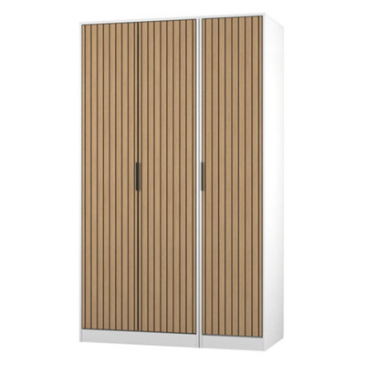 Fiji Ready Assembled Scandinavian White & Oak Tall Triple Wardrobe (H)1956mm (W)1162mm (D)532mm from B&Q