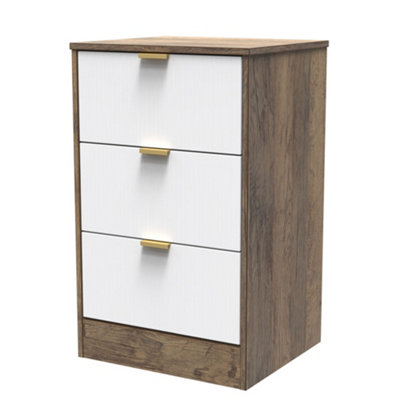 B&Q Nashville Ready Assembled & Oak 3 Drawer Wide Bedside Chest (H)726Mm (W)450Mm (D)395Mm White