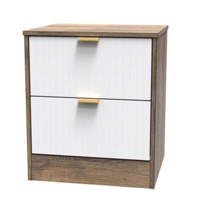 B&Q Nashville Ready Assembled & Oak 2 Drawer Wide Bedside Chest (H)521Mm (W)450Mm (D)395Mm White
