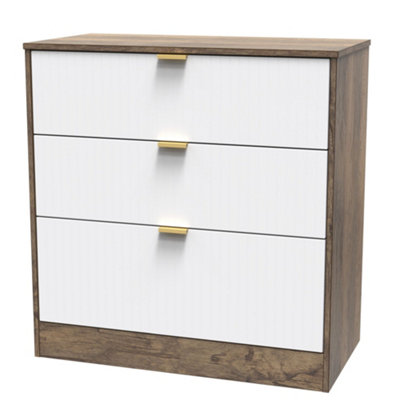 B&Q Nashville Ready Assembled & Oak 3 Drawer Chest (H)791Mm (W)766Mm (D)395Mm White
