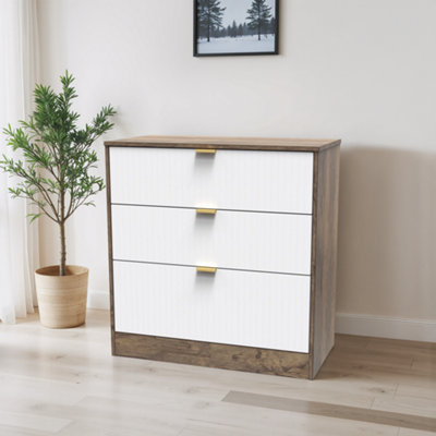 Nashville Ready Assembled Matt White & Oak 3 Drawer Chest (H)791mm (W)766mm (D)395mm from B&Q
