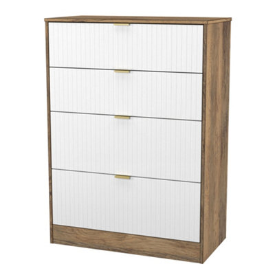 Nashville Ready Assembled Matt White & Oak 4 Drawer Chest (H)1063mm (W)766mm (D)395mm from B&Q