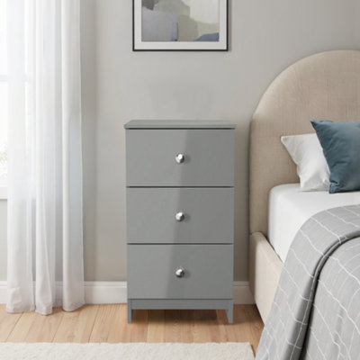 Yarmouth Ready Assembled Matt Grey No Effect 3 Drawer Bedside Chest (H)685mm (W)370mm (D)390mm from B&Q