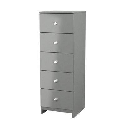 B&Q Yarmouth Ready Assembled Matt 5 Drawer Bedside Chest (H)1067Mm (W)370Mm (D)390Mm Grey