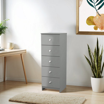 Yarmouth Ready Assembled Matt Grey No Effect 5 Drawer Bedside Chest (H)1067mm (W)370mm (D)390mm from B&Q