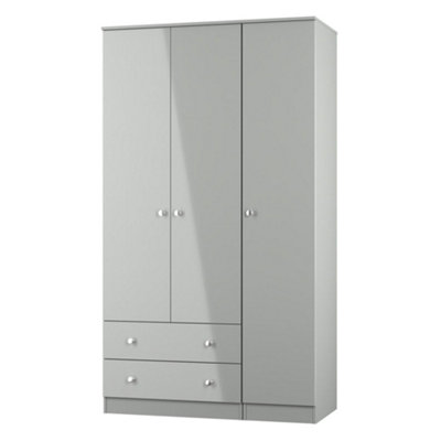 Yarmouth Ready Assembled Modern Matt Grey 2 Drawer Tall Triple Wardrobe (H)1960mm (W)1108mm (D)530mm from B&Q
