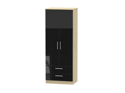 Trent Tall 2 Drawer Wardrobe In Black Gloss & Black Matt (Ready Assembled) from B&Q