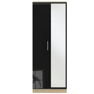 Trent Tall Mirrored Wardrobe In Black Gloss & Black Matt (Ready Assembled) from B&Q