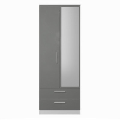  - Trent 2 Drawer Double Mirror Wardrobe In Dusk Grey & White Matt (Ready Assembled)