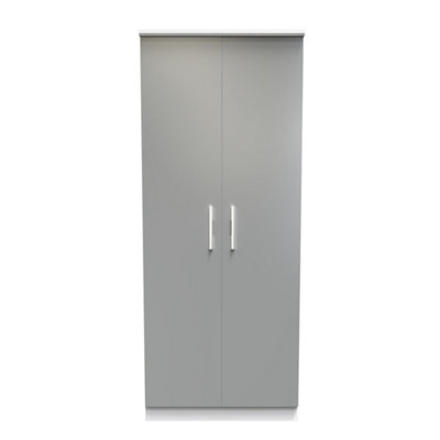  - Trent Double Mirror Wardrobe In Dusk Grey & White Matt (Ready Assembled)