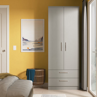  - Trent Tall 2 Drawer Wardrobe In Dusk Grey (Ready Assembled)