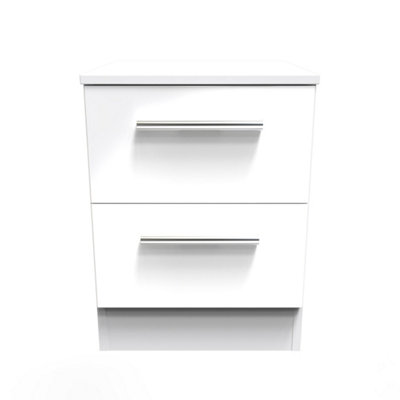 Trent 2 Drawer Compact Bedside Cabinet In White & White Matt (Ready Assembled) from B&Q