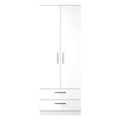 Trent 2 Drawer Double Wardrobe In White Gloss & White Matt (Ready Assembled) from B&Q