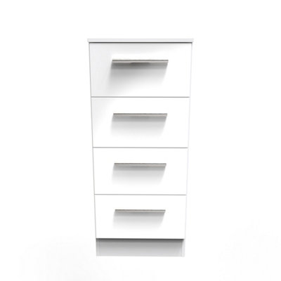 Trent 4 Drawer Bedside Cabinet In White & White Matt (Ready Assembled) from B&Q