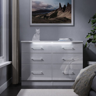Pisa Ready Assembled Matt White Built-In Lighting 6 Drawer Chest (H)1118mm (W)792mm (D)414mm from B&Q