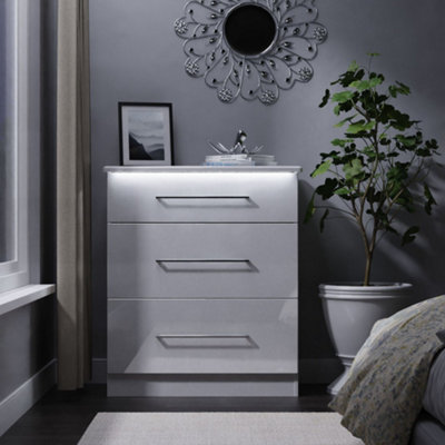Pisa Ready Assembled Matt White Built-In Lighting 3 Drawer Chest (H)882mm (W)765mm (D)415mm from B&Q