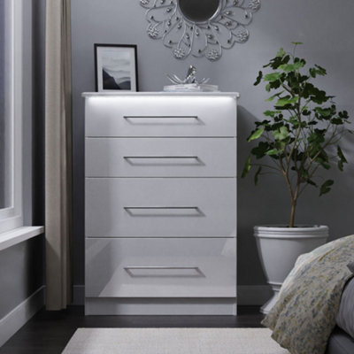 Pisa Ready Assembled Matt White Built-In Lighting 4 Drawer Chest (H)1074mm (W)765mm (D)415mm from B&Q