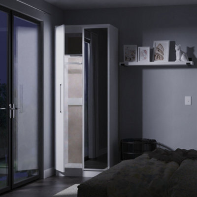 Pisa Ready Assembled White Tall Double Wardrobe With Built-In Lighting With 1 Mirror Door (H)1960mm (W)738mm (D)521mm from B&Q