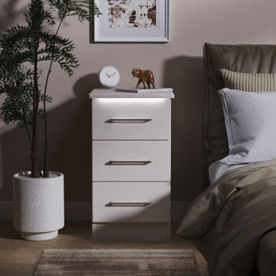 Pisa Ready Assembled Matt Kashmir Built-In Lighting 3 Drawer Bedside Chest (H)692mm (W)395mm (D)411mm from B&Q
