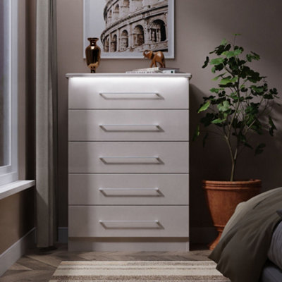 Pisa Ready Assembled Matt Kashmir Built-In Lighting 5 Drawer Chest (H)1074mm (W)765mm (D)415mm from B&Q