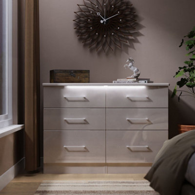 Pisa Ready Assembled Matt Kashmir Built-In Lighting 6 Drawer Chest (H)1118mm (W)792mm (D)414mm from B&Q