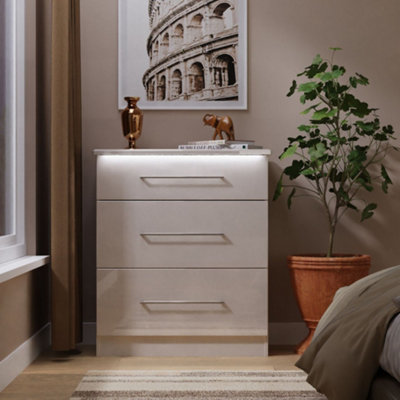 Pisa Ready Assembled Matt Kashmir Built-In Lighting 3 Drawer Chest (H)882mm (W)765mm (D)415mm from B&Q