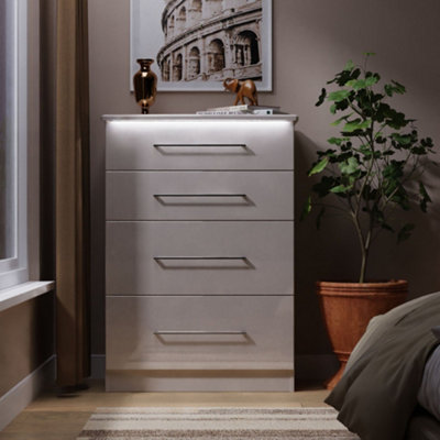 Pisa Ready Assembled Matt Kashmir Built-In Lighting 4 Drawer Chest (H)1074mm (W)765mm (D)415mm from B&Q