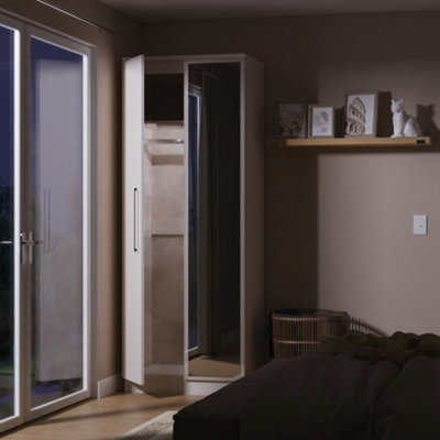 Pisa Ready Assembled Matt Kashmir Tall Double Wardrobe With Built-In Lighting With 1 Mirror Door (H)1960mm (W)738mm (D)521mm from B&Q