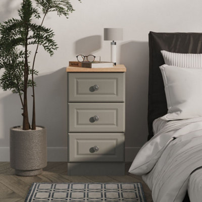 Savona Ready Assembled Dusk Grey Bardolino Oak Effect 3 Drawer Bedside Chest (H)692mm (W)374mm (D)402mm from B&Q