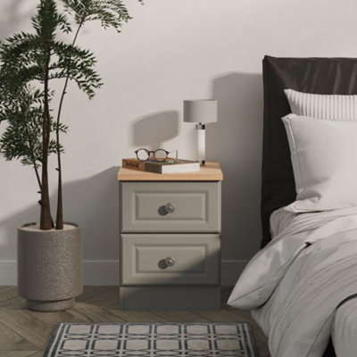 Savona Ready Assembled Dusk Grey Bardolino Oak Effect 2 Drawer Bedside Chest (H)502mm (W)374mm (D)402mm from B&Q