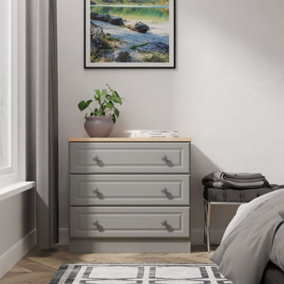 Savona Ready Assembled Dusk Grey Bardolino Oak Effect 3 Drawer Chest (H)692mm (W)740mm (D)385mm from B&Q