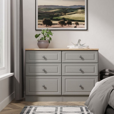 Savona Ready Assembled Dusk Grey Bardolino Oak Effect 6 Drawer Chest (H)792mm (W)1098mm (D)400mm from B&Q