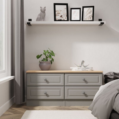 Savona Ready Assembled Dusk Grey Bardolino Oak Effect 4 Drawer Chest (H)502mm (W)1098mm (D)400mm from B&Q