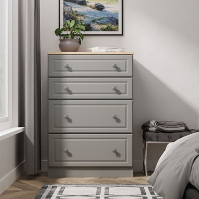 Savona Ready Assembled Dusk Grey Bardolino Oak Effect 4 Drawer Chest (H)1074mm (W)740mm (D)385mm from B&Q