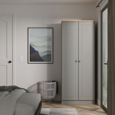 Savona Ready Assembled Dusk Grey Bardolino Oak Effect Double Wardrobe (H)1824mm (W)738mm (D)530mm from B&Q