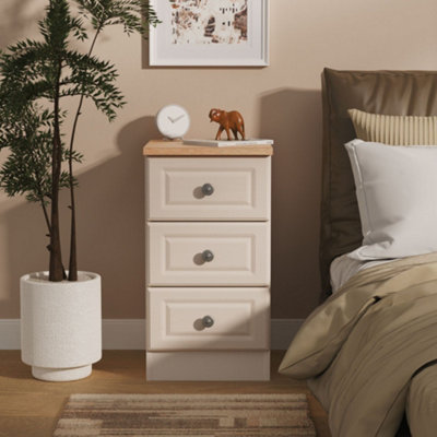 Savona Ready Assembled Kashmir Ash Bardolino Oak Effect 3 Drawer Bedside Chest (H)692mm (W)374mm (D)402mm from B&Q
