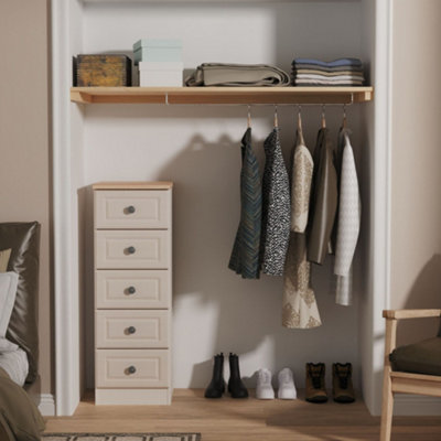 Savona Ready Assembled Kashmir Ash Bardolino Oak Effect 5 Drawer Bedside Chest (H)1074mm (W)374mm (D)402mm from B&Q