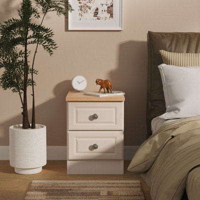 Savona Ready Assembled Kashmir Ash Bardolino Oak Effect 2 Drawer Bedside Chest (H)502mm (W)374mm (D)402mm from B&Q