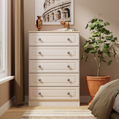 Savona Ready Assembled Kashmir Ash Bardolino Oak Effect 5 Drawer Chest (H)1074mm (W)740mm (D)385mm from B&Q