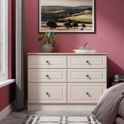 Savona Ready Assembled Kashmir Ash Bardolino Oak Effect 6 Drawer Chest (H)792mm (W)1098mm (D)400mm from B&Q
