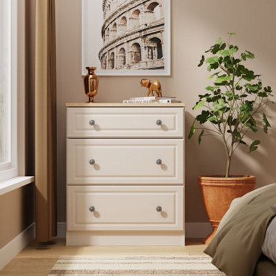 Savona Ready Assembled Kashmir Ash Bardolino Oak Effect 3 Drawer Chest (H)882mm (W)740mm (D)385mm from B&Q