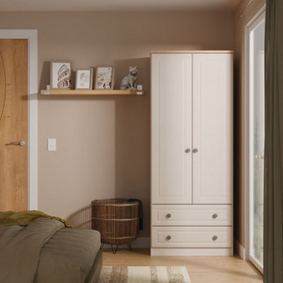 Savona Ready Assembled Kashmir Ash Bardolino Oak Effect 2 Drawer Double Wardrobe (H)1824mm (W)738mm (D)530mm from B&Q