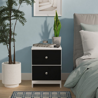  - Portland 2 Drawer Compact Bedside Cabinet In Black & White Matt (Ready Assembled)