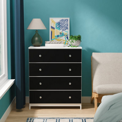  - Portland 4 Drawer Chest Of Drawers In Black & White Matt (Ready Assembled)