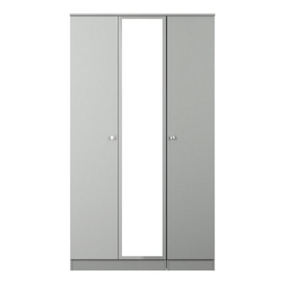 Portland Tall Triple Mirrored Wardrobe In Uniform Grey & Dusk Grey (Ready Assembled) from B&Q