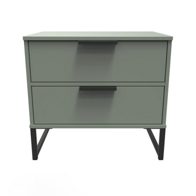 B&Q Green Tamworth Double Drawer Bedside Cabinet In Reed (Ready Assembled) Size 2