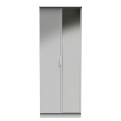  - Dover Double Mirror Wardrobe In Uniform Grey & White Matt (Ready Assembled)