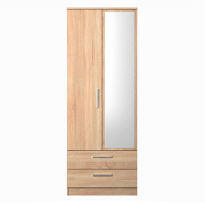  - Trent 2 Drawer Double Mirror Wardrobe In Black Gloss & Black Matt (Ready Assembled)