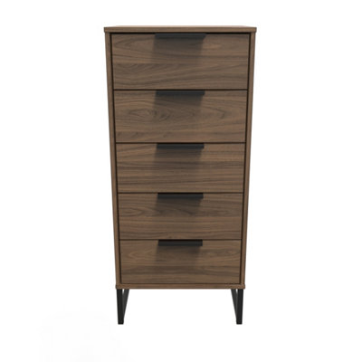Beijing 5 Drawer Tall Bedside Cabinet In Carini Walnut (Ready Assembled) from B&Q